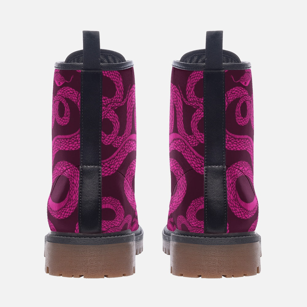Pink Snakes Vegan Leather Unisex Boots