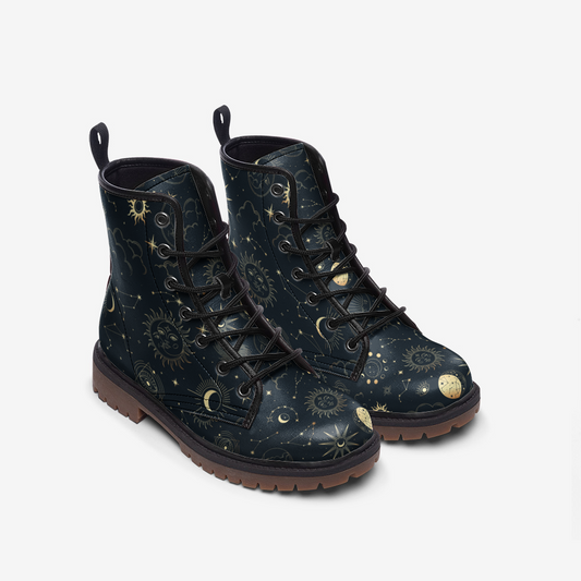 Night Sky Moon & Stars Vegan Leather Unisex Boots