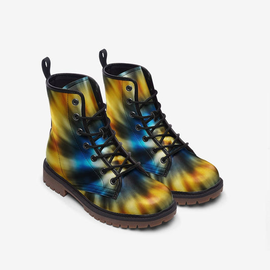 Blue Yellow Tie Die Vegan Leather Unisex Boots