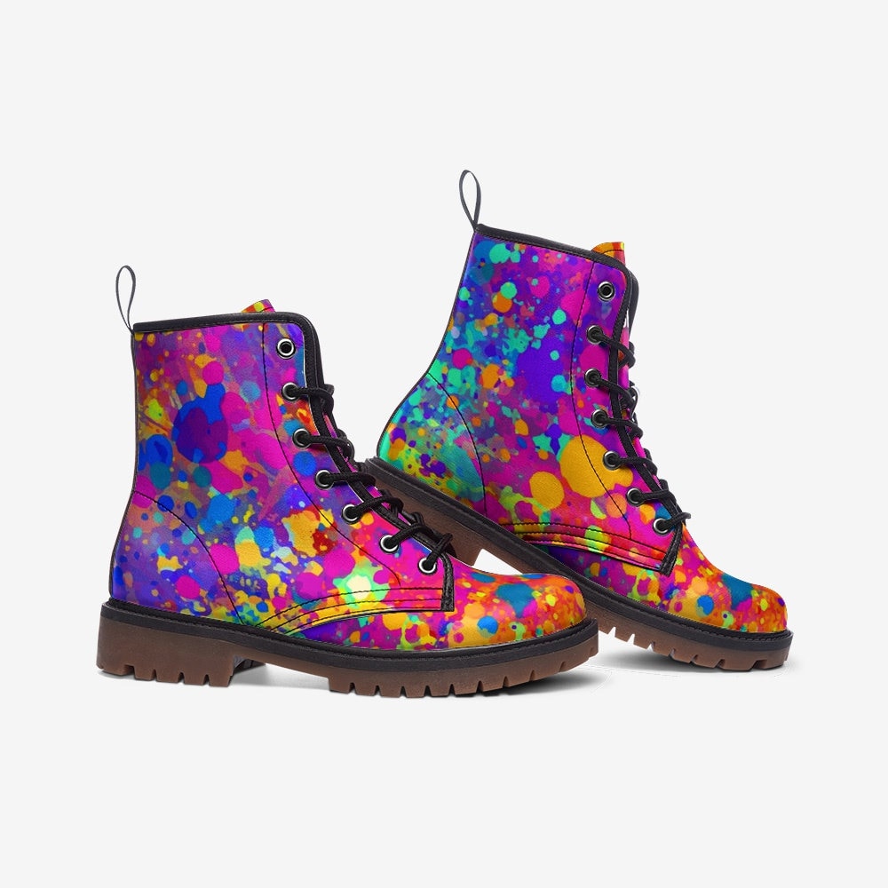 Carnival Rainbow Splatter Vegan Leather Unisex Boots