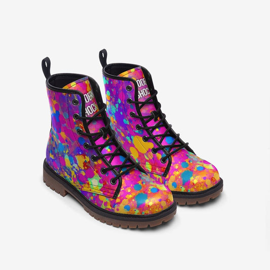 Carnival Rainbow Splatter Vegan Leather Unisex Boots
