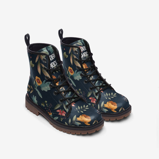 Boho Flowers Dark Autumn Vegan Leather Unisex Boots