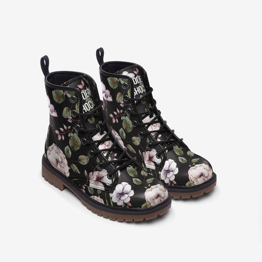 Dark Autumn Flowers Vegan Leather Unisex Boots