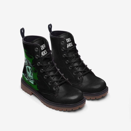 Gothic Skull Green & Black Vegan Leather Unisex Boots