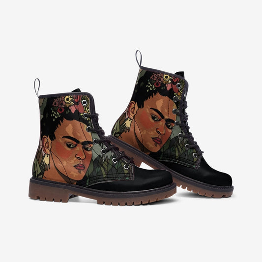 Frida Kahlo Black Vegan Leather Unisex Boots
