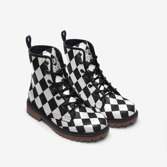 Alice Checkered Black & White Vegan Leather Unisex Boots