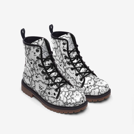 Cloud Doodle Black & White Vegan Leather Unisex Boots