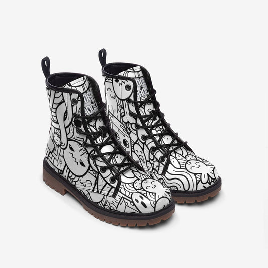 Black & White Doodles Vegan Leather Unisex Boots