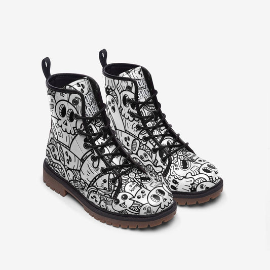 Doodles Black & White Vegan Leather Unisex Boots