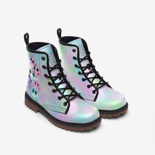 Kawaii Mushrooms Rainbow Unisex Vegan Leather Boots