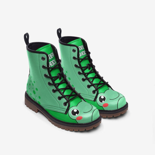 Pastel Green Frog Vegan Leather Unisex Boots