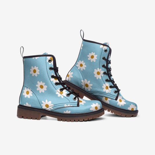 Daisy Flowers Festival Blue Vegan Leather Unisex Boots