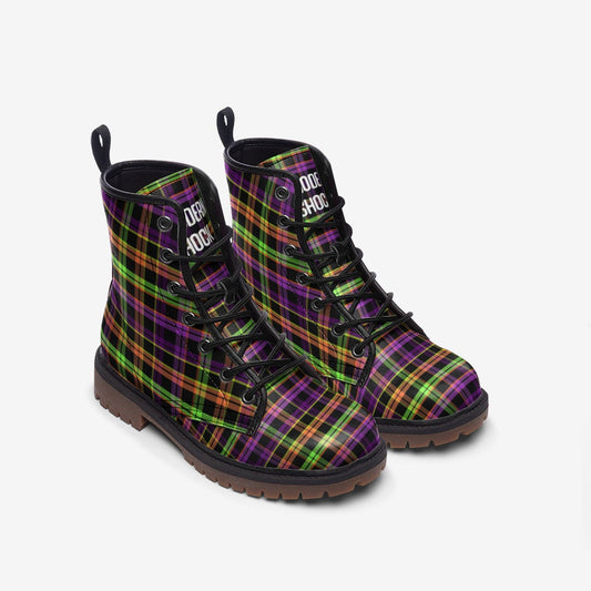 Y2k Neon Green Purple Plaid Vegan Leather Unisex Boots