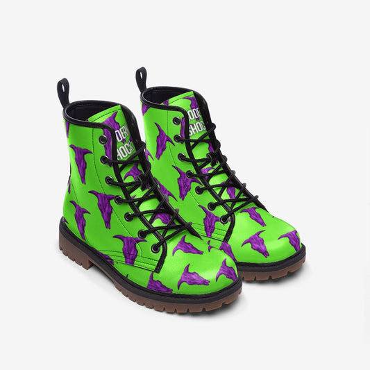 Y2k Neon Green Purple Skull Vegan Leather Unisex Boots