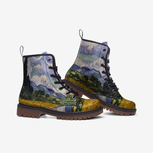 Field With Cypresses Van Gogh Vegan Leather Unisex Boots