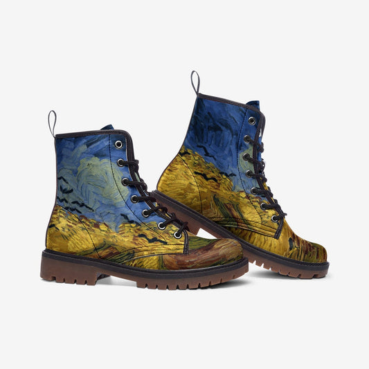 Wheat Field With Crows Van Gogh Vegan Leather Unisex Boots