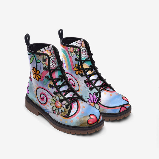 Hippie Artsy Flower Vegan Leather Unisex Boots