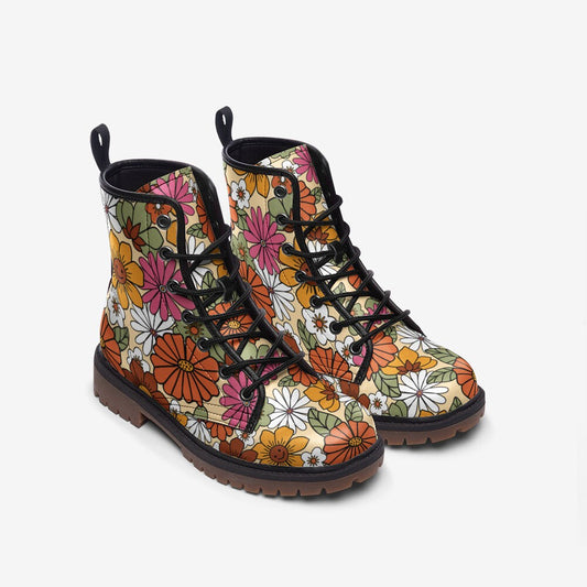 Retro Colourful Flowers Festival Vegan Leather Unisex Boots