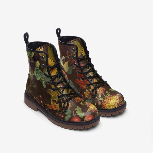 Autumn Brown Leaves Vegan Leather Unisex Boots