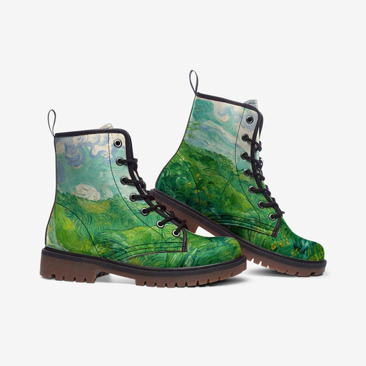Green Wheat Fields, Auvers Vincent van Gogh Vegan Leather Unisex Boots