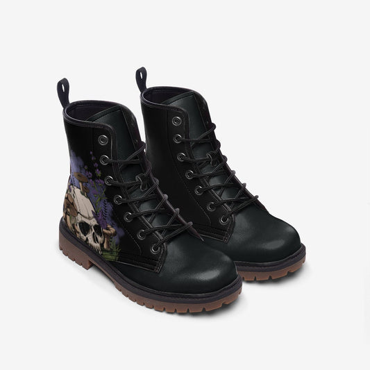 Skull With Mushrooms Vegan Leather Unisex Boots
