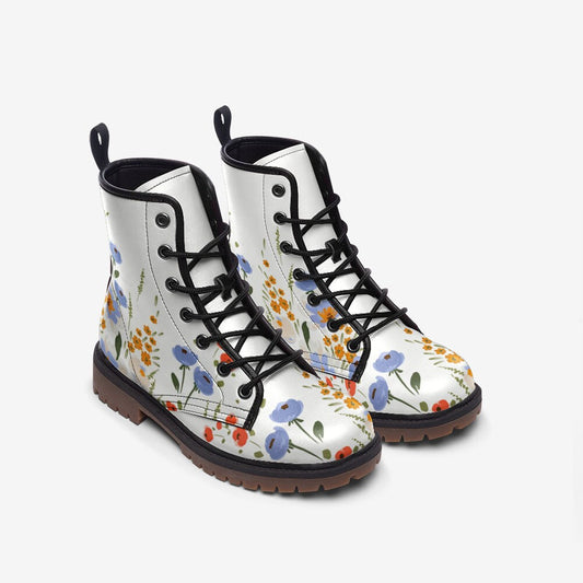 Vintage Flowers White Vegan Leather Unisex Boots