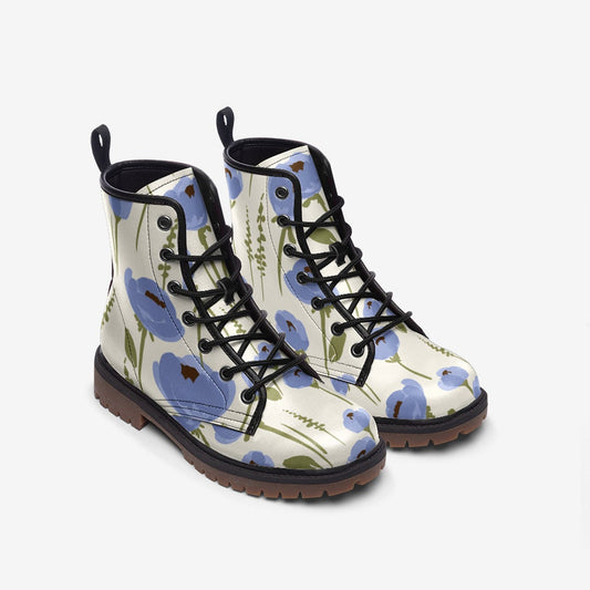 Blue Flowers Vintage Vegan Leather Unisex Boots