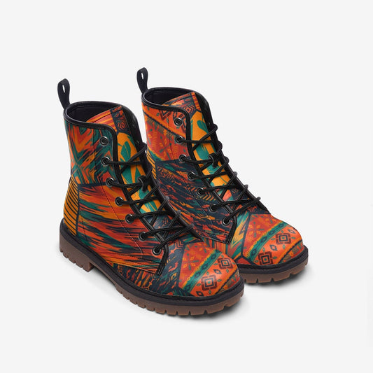Ethnic Tribal Orange Vegan Leather Unisex Boots