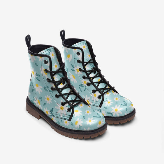 Daisies Blue Vegan Leather Unisex Boots