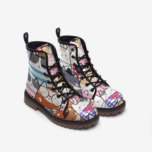 Kawaii Nerdy Kittens Vegan Leather Unisex Boots