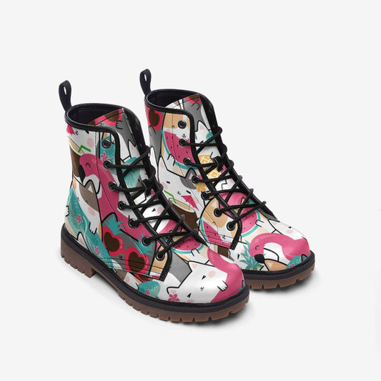 Kawaii Tropical Kittens Vegan Leather Unisex Boots