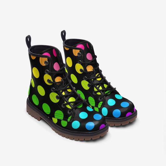 Rainbow Dots Black Vegan Leather Unisex Boots