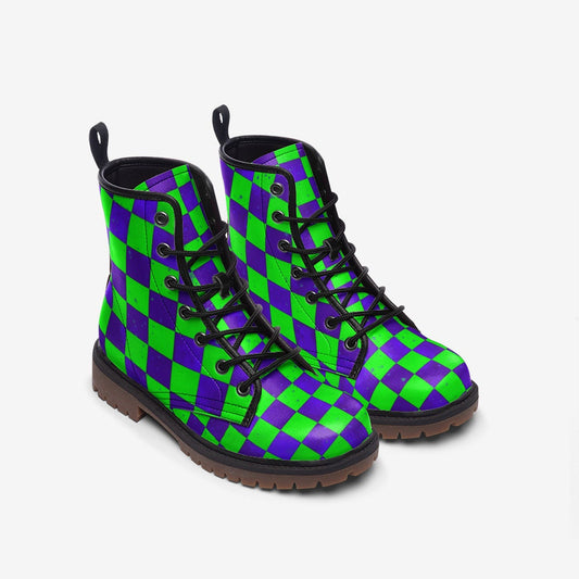 Checkered Green 90s Vegan Leather Unisex Boots