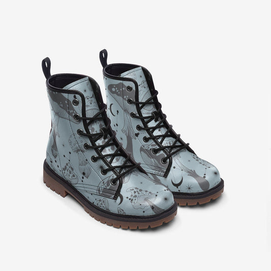 Woodland Mushrooms Dusty Blue Vegan Leather Unisex Boots
