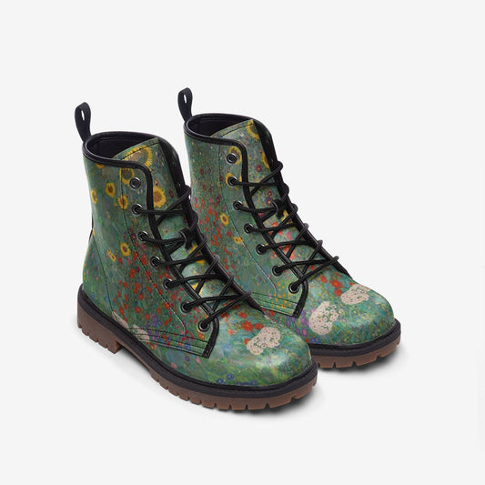 Gustav Klimt Farm Garden with Sunflowers Vegan Leather Unisex Boots