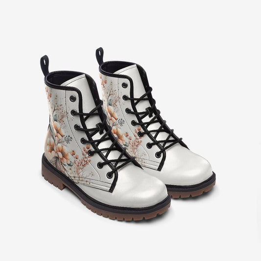 Floral Boho Bridal Off White Vegan Leather Unisex Boots