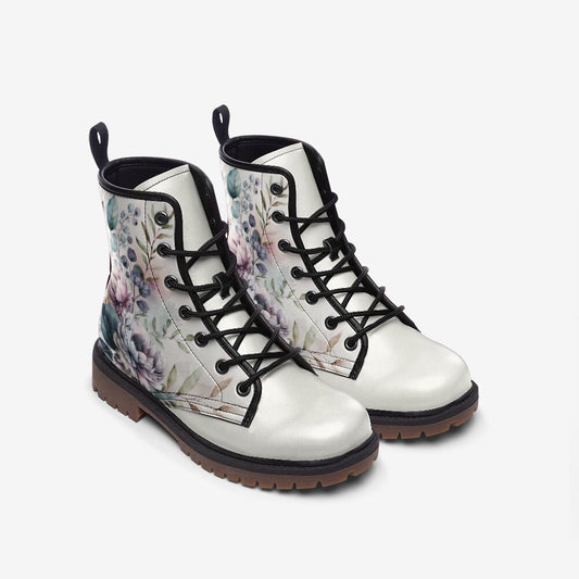 Floral Boho Bridal Off White Vegan Leather Unisex Boots