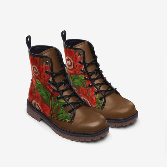 Vintage Flowers Brown Vegan Leather Unisex Boots