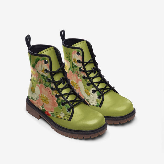 Vintage Green Flowers Vegan Leather Unisex Boots