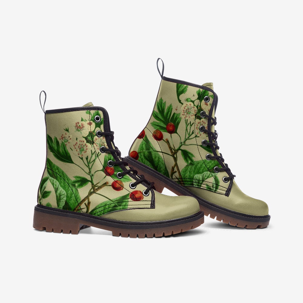 Vintage Flowers Dusty Green Vegan Leather Unisex Boots