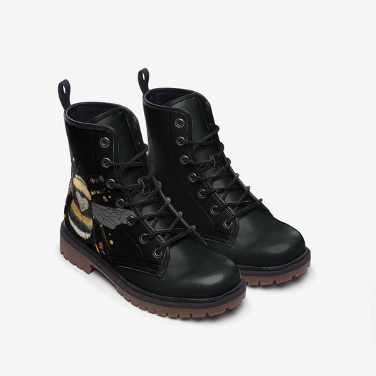 Honey Bee Black Vegan Leather Unisex Boots