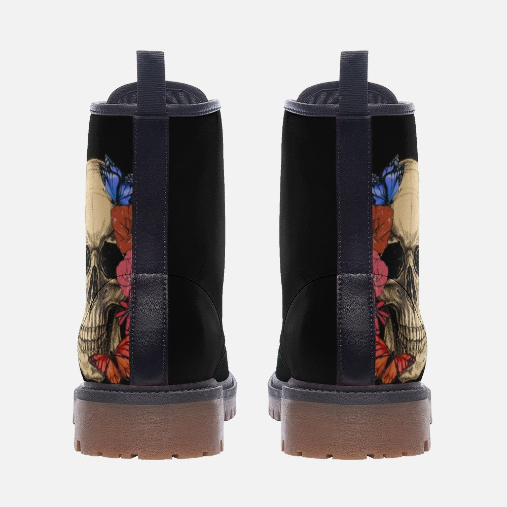 Gothic Skull & Flowers Vegan Leather Unisex Boots