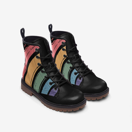 Rainbow Black Vegan Leather Unisex Boots