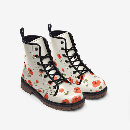 Red Poppy Floral Vegan Leather Unisex Boots