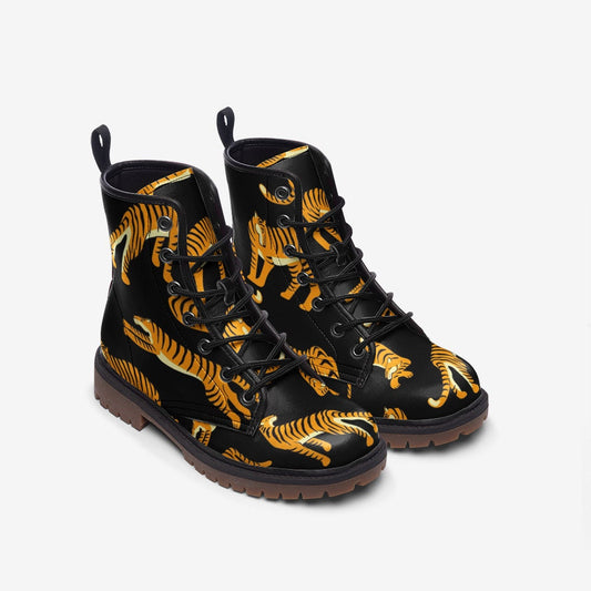 Tiger Black Vegan Leather Unisex Boots
