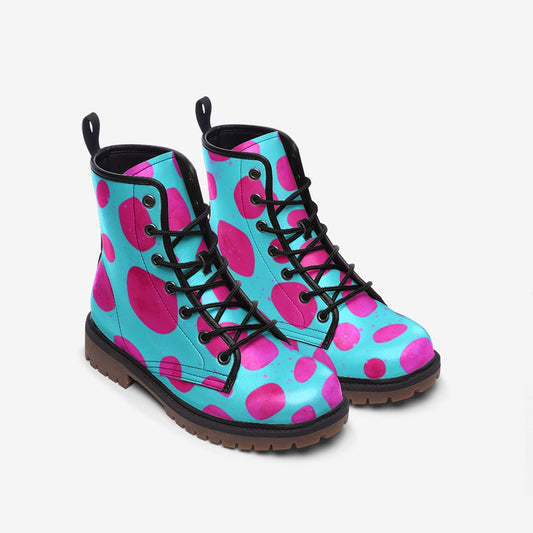 Pink Dots Blue Vegan Leather Unisex Boots