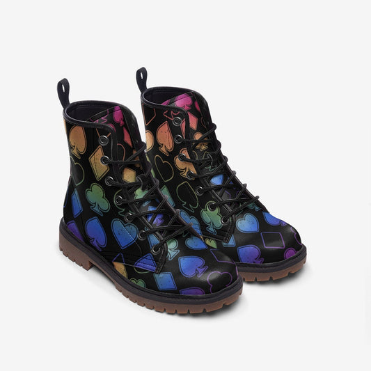 Neon Cards Symbols Rainbow Vegan Leather Unisex Boots