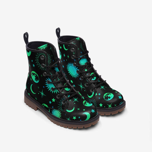 Neon Night Sky Witchy Vegan Leather Unisex Boots