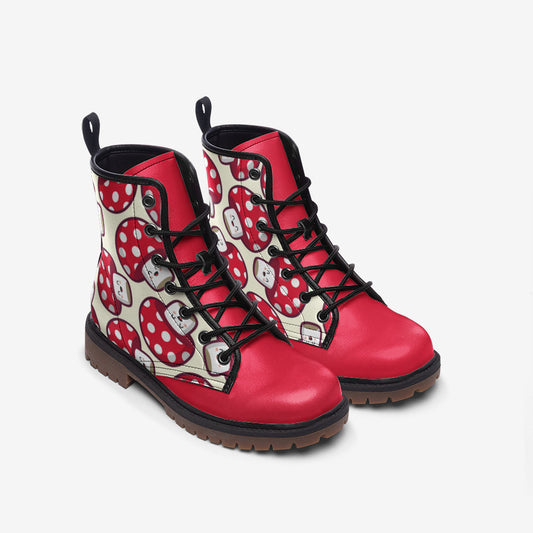 Kawaii Red Mushrooms Vegan Leather Unisex Boots