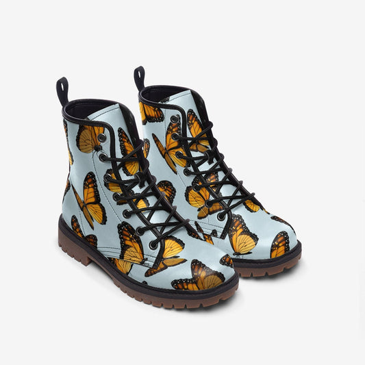 Celestial Moths Blue Vegan Leather Unisex Boots